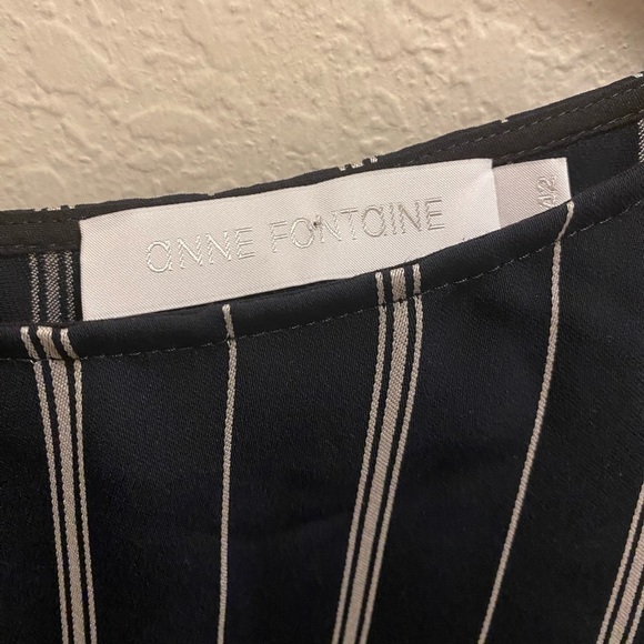 Anne Fontaine Moran Navy & Grey Striped Cold Shoulder Twist Sleeve Blouse Sz 42 - Picture 4 of 9